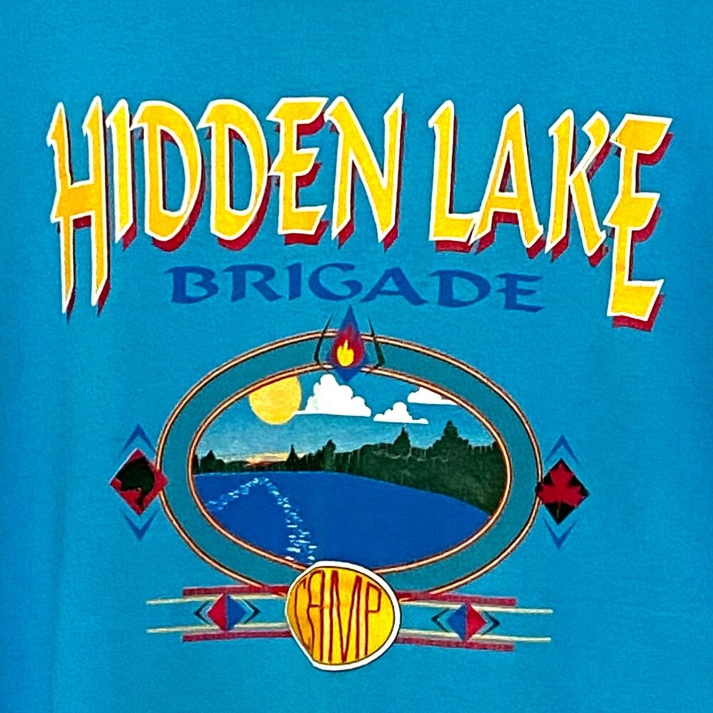 Hidden Lake Brigade‎ Camp T-Shirt XL Blue Single Stitch Crew Neck Short Sleeves